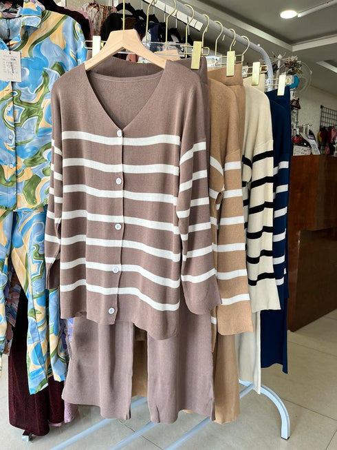 Casual Cardigan With Wide Leg High Waist Loose Trouser